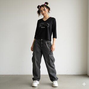 Kitschy Black Rhinestone Mazda Miata MX-5 Baby Tee | M